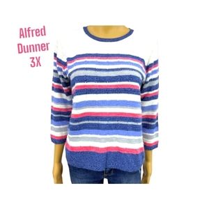 𝅺ALFRED Dunner American VINTAGE 90's Striped Knit Sweater white pink blue Sz 3X